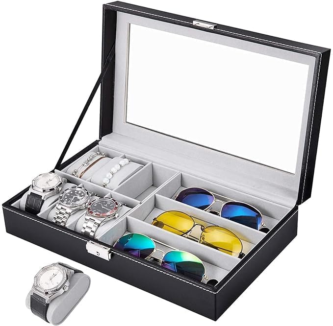KOIME Black Leather 6 Watch Box Jewelry Case and 3 Piece Eyeglasses Storage and Sunglass Glasses Display Case Organizer (2024) (B0D8TFL92Z) Amazon Price History, Amazon Price Tracker
