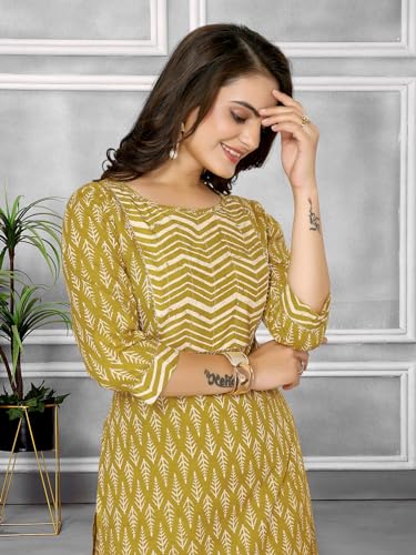 Image of rangita Mustard Cotton Embellished Straight Kurta with Pant | Kurta Set for Women