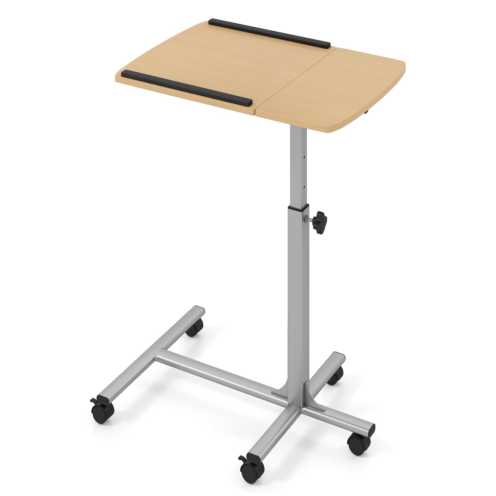 GYMAX Bureau Debout d'Ordinateur Portable, Tablette Inclinable, Hauteur Réglable 61-91cm, Bureau en Forme de C pour Lit Canapé, Gain de Place, pour Hôpital, Salon, Chambre