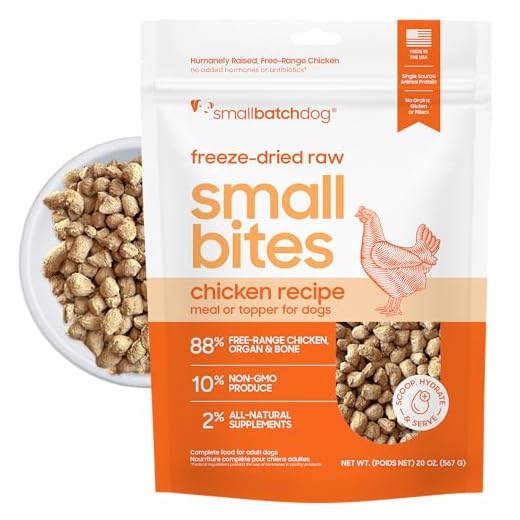 smallbatch Pets Freeze-Dried Raw Dog Food – Chicken Recipe –7 oz Small Bites – High Protein, Grain Free – Complete Meal or Topper – Made in USA with Organic Superfoods(7 Oz, Chicken)
