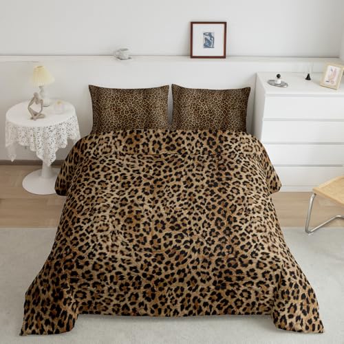 Image of Feelyou Leopard Bedding Set Queen Size, Cheetah Print Comforter for Kids Boys Girls Animal Comforter Set Safari Duvet Insert with 1 Pillow Case
