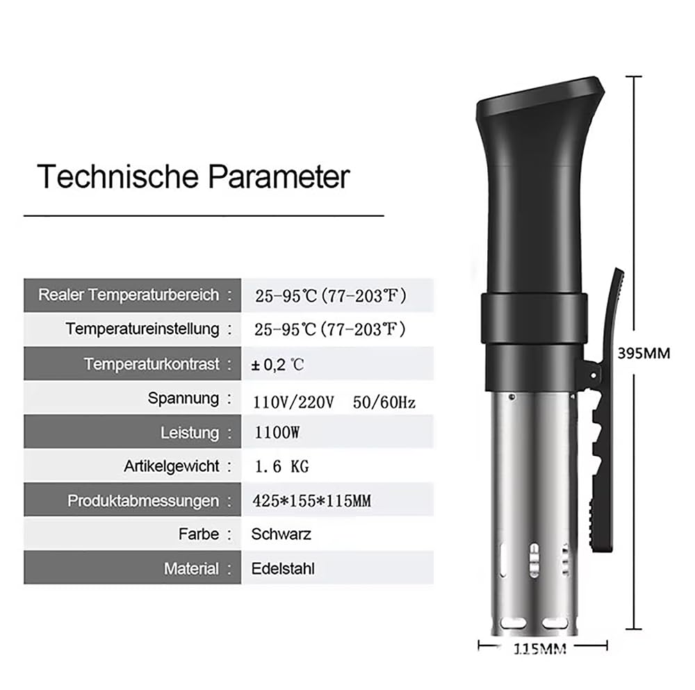 Cocina Sous Vide, Máquina De Cocción Sous Vide con Circulador De Inmersión De 1100 W, Temperatura Precisa De 25 a 95 ℃ Y Control De Tiempo De 99 H 59 Min, para Cenas Familiares De Bistec