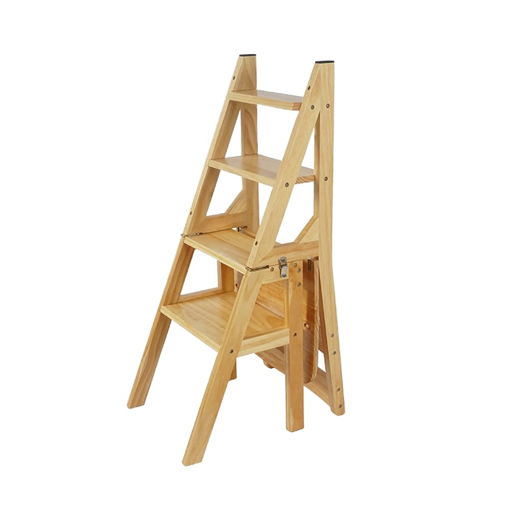 Silla de escalera de madera maciza LUNEZY con 4 escalones para uso interior