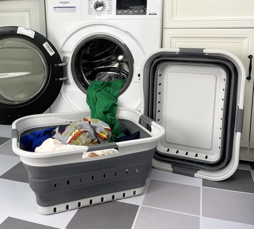 Image of SAMMART 42L (11 gallon) Collapsible Plastic Laundry Basket - Foldable Pop Up Storage Container /Organizer - Portable Basket - Space Saving Hamper /Basket (2, Grey /Steel Grey)