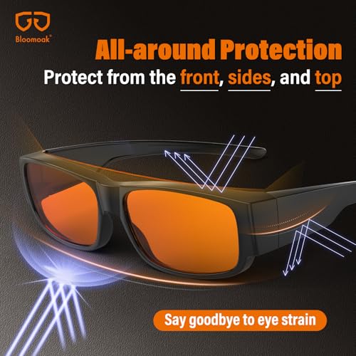 Image of Bloomoak 99% Fit Over Blue Light Blocking Glasses for Sleeping-Red /Amber Lens Anti‑Glare Coating for Zoom Meetings