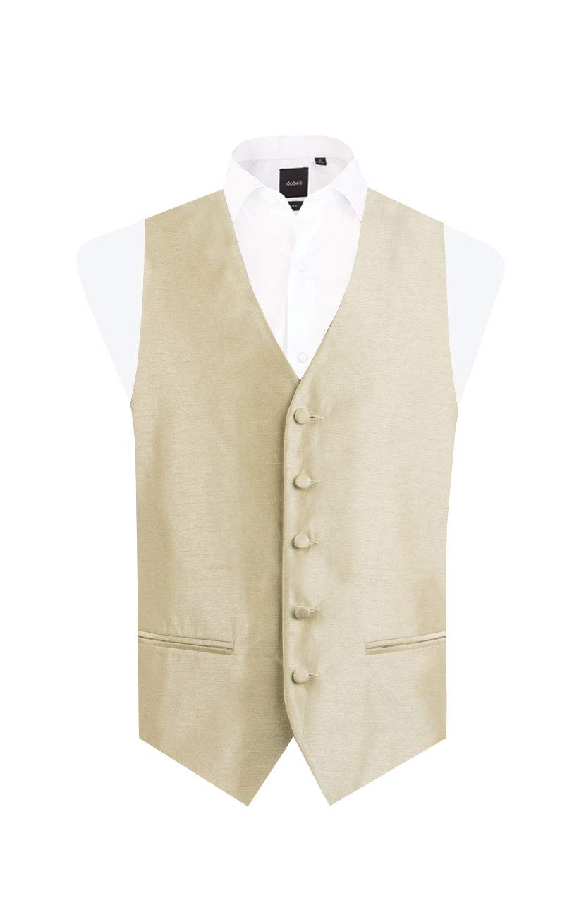 Dobell Mens Gold Waistcoat Regular Fit Dupion 5 Button-XL (46-48in)