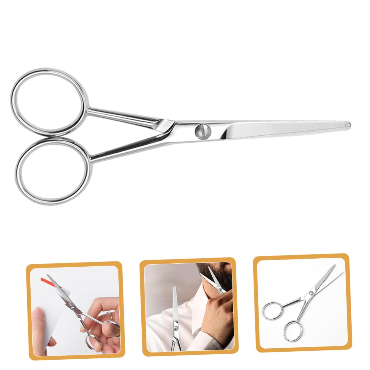 OSOLADY Stainless Steel Beard Trimming Scissors with Skid Grip Ergonomic Grooming Scissors for Precision Facial Hair Cutting for Mens Nose and Beard Care