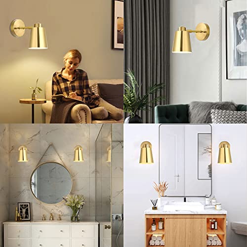 Yollzey Plug In Wall Sconces, Gold Wall Lamp Swing Arm Wall Lights With Plug In Cord Metal Gold Vintage Industrial Wall Mounted Light Reading Light Fixtures For Bedside Bedroom Doorway(2 Pack) #TOP5