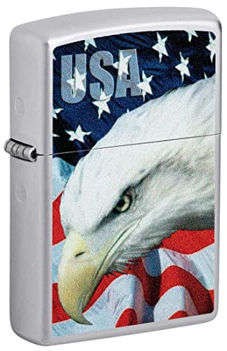 Encendedor Zippo Satin Chrome con Águila y Bandera USA miniatura 1