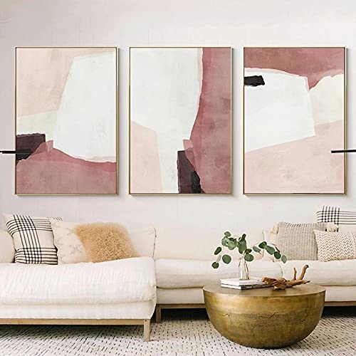 Toile murale rose pour raviver un mur vide grand triptyque scandinave moderne de salon