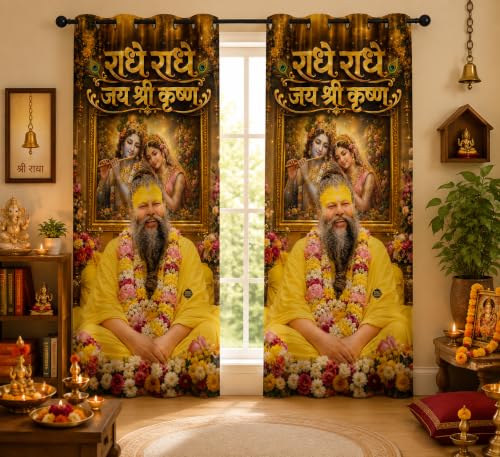 Image of Radhe Radhe Jai Shri Krishna Eyelet Curtain| 6Ft 1pc| Temple Home Decor