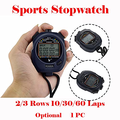 Stopwatch, Professional Digital Sport Stopwatch Timer, Lcd 3 Rows Display Suitable For Football,Basketball, Running,Swimming,Fitness And More-60 Laps [With Button Battery] #TOP6