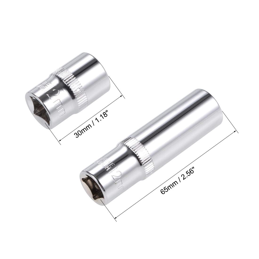 TA-VIGOR 2Pcs 3/8-Inch Drive by 12mm Deep and Shallow Socket, Cr-V Drive Socket, 6-Point, Metric for Auto Repairing and Household - Image 2