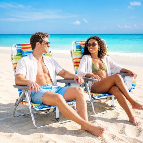 Image of Tangkula Set of 2 Backpack Beach Chair for Camping Beach Picnic | 5-Position Adjustable Backrest | Foldable, Lightweight & Portable | Cooler Bag, 2 Cup Holders, Towel Bar, Backpack Straps