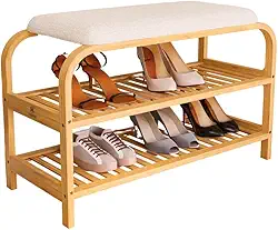 Sapateira em Bambu com Banco Estofado 70cm com 2 Andares, Entrada/Hall e Corredor, Heimon