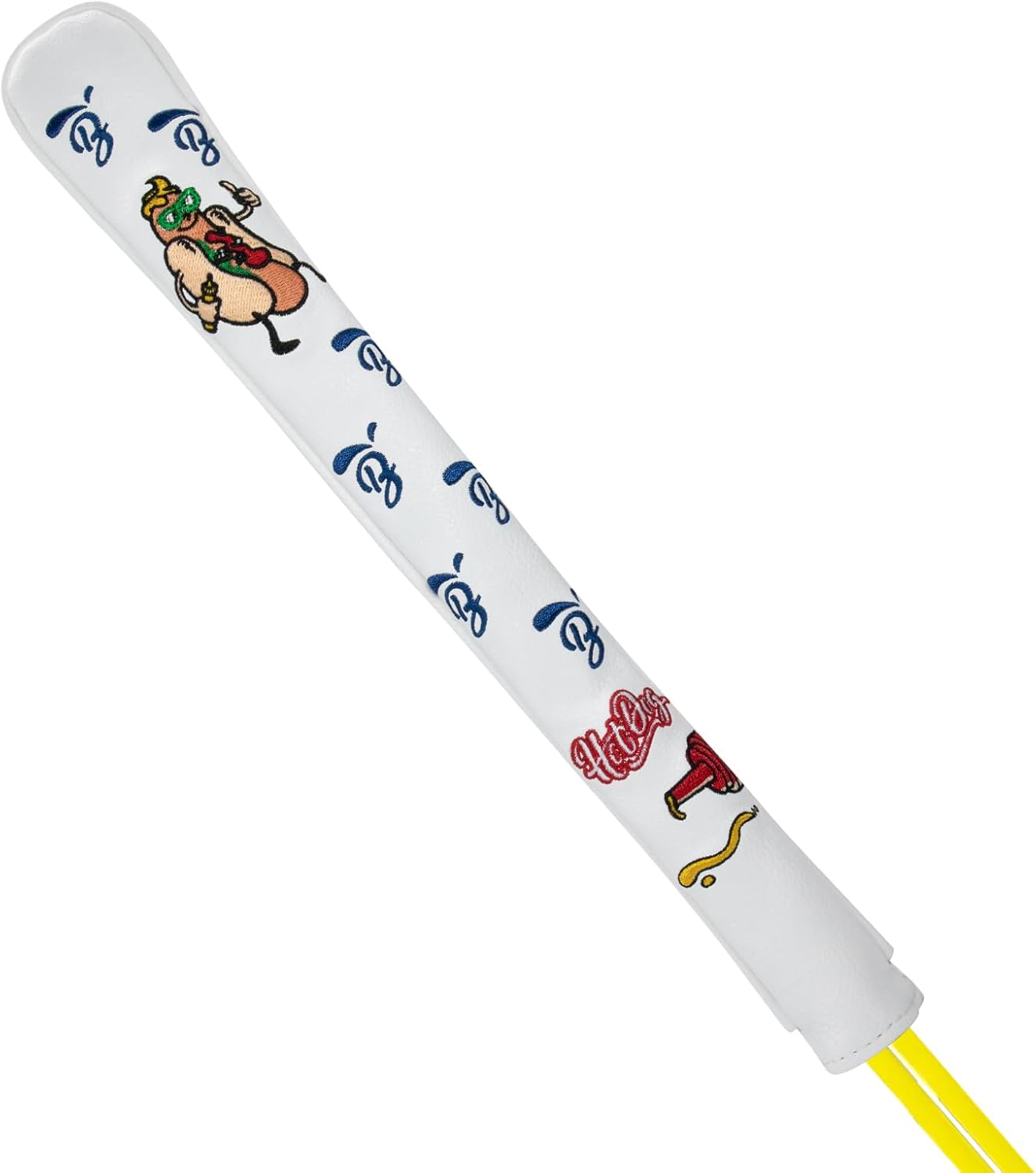 Golf Alignment Stick Cover Hot Dog Design Premium Leather Golf Cover for Alignment Stick Holds 2 Sticks, White