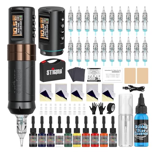 STIGMA Wireless Rotary Tattoo Pen Machine - 1800 mAh Battery 2PCS with 20Pcs Cartridge Needles 10Pcs Ink Tattoo Machine Kit ST-TKE101AUK-7