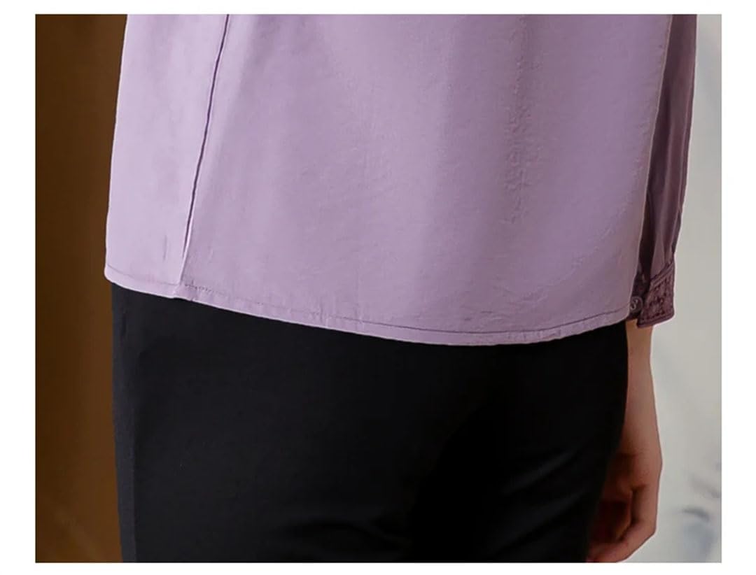 Camisas de seda de encaje para mujer, blusas de manga larga con borde de hongos, cuello de lazo, para oficina