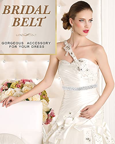 Satinior 4 Pieces Bridal Belt Rhinestone Wedding Belt Handmade Crystal Bridesmaid Sash Dress Accessories For Women Girls (White,Organza) #TOP3