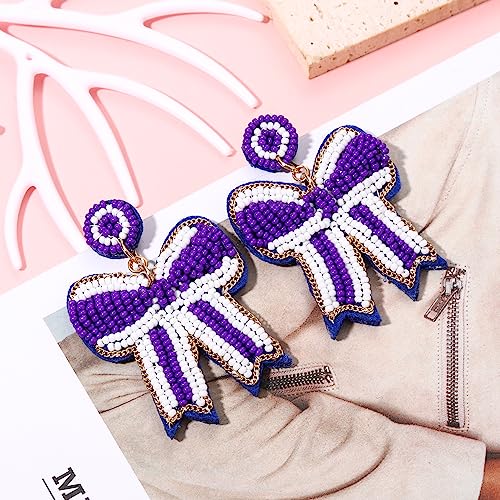 Game Day Bow Beaded Earrings Handmade Beads Bow Ribbon Earrings Game Day Team Sport Party Favors Jewelry Gift2