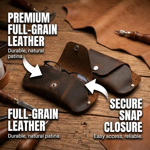 Image of Toprank Leather Eyeglass Case - Handmade Slim Sunglasses Holder, Genuine and Universal Fit for Men and Women
