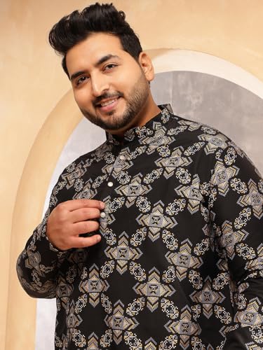 Image of SOJANYA Plus (Since 1958) Men's Printed Cotton Linen Kurta With White Pyjama