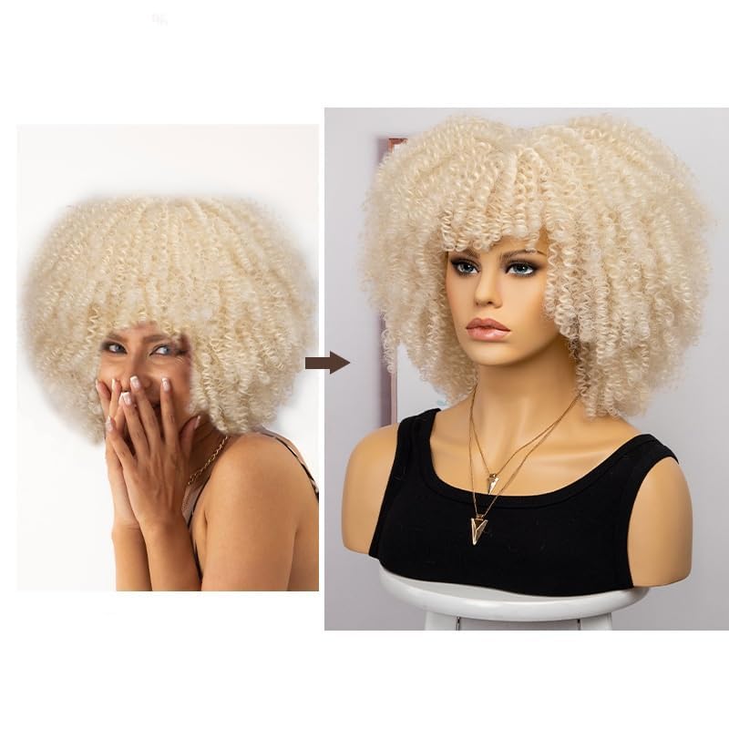 Fashion Afro Curly Wig Synthetic Short Full Wig Women Wig For Daily Use, Party and Cosplay (Light Gold) - Image 3