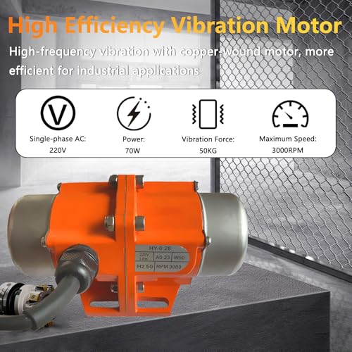Betonrüttler, 70W Elektrischer Vibrationsmotor, 50KG Kraft, 3000 U/min, Einstellbarer Industrieller Rüttelmotor für Rütteltisch, Förderer, Bergbau, Chemie, Medizin, Bau & Lebensmittelindustrie