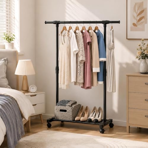 Image of 𝗞𝗢𝗦𝗠𝗘𝗥 Heavy-Duty 𝗠𝗲𝘁𝗮𝗹 Hanger Stand for 𝗖𝗹𝗼𝘁𝗵𝗲𝘀 Hanging, Garment 𝗦𝘁𝗮𝗻𝗱 𝗥𝗮𝗰𝗸 Clothe Storage Freestanding 𝗖𝗹𝗼𝘁𝗵 𝗛𝗮𝗻𝗴𝗶𝗻𝗴 Stand for Bedroom, Entryway, Living Room