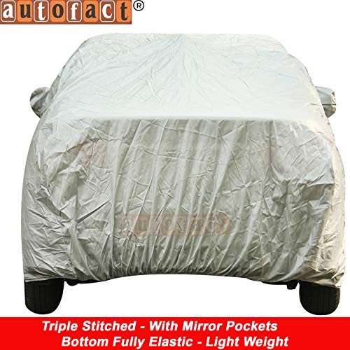 Image of Autofact Waterproof Premium Silver Matty Triple Stitched Car Body Cover with Mirror Pocket for Nissan Redi Go