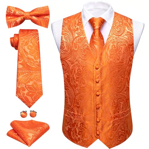 Image of Barry.Wang Men's Suit Vest Tie Bowtie Set Formal Silk Paisley Waistcoat Hanky Cufflinks Lapel Pin Set Wedding Party 7PCS