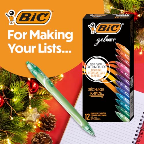 BIC Gelocity Quick Dry Gel Pen with Fast Drying Ink and Comfortable Grip, 12-Count in Assorted Colors