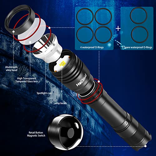 3000LM Scuba Diving Flashlight with Rechargeable Dive Light Underwater Flashlight 328ft IPX8 Waterproof 4 Modes Scuba Safety Light with Charger for Submarine Deep Sea Snorkeling