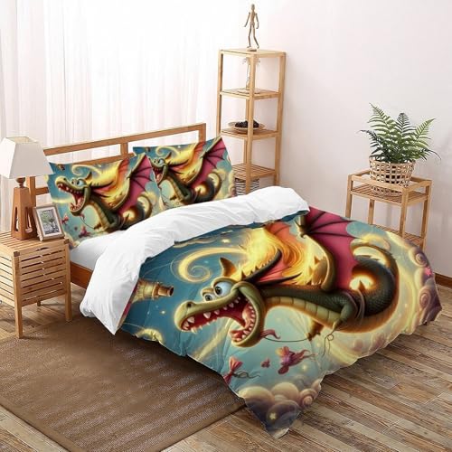 Housse de couette 3D dragon fermeture éclair parure de lit enfant 3 pièces - 2