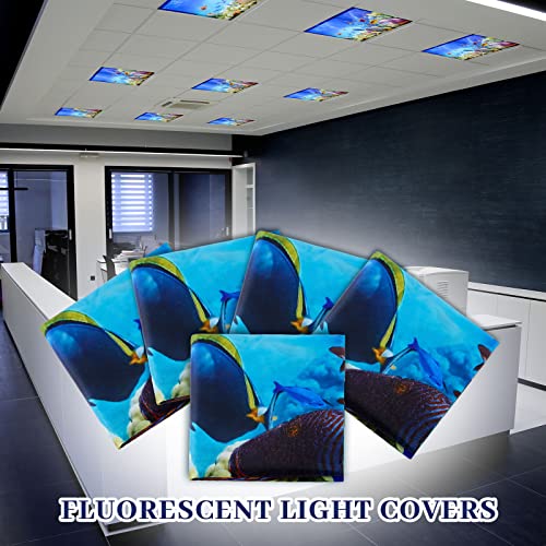 Image of Hortsun 4 Pack Fluorescent Light Covers 4 x 2 Feet Magnetic Light Cover for Drop Ceiling, Fluorescent Ceiling Shade Filters for Office Classroom Home Hospital Decor(Ocean)