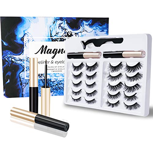 2021 Upgraded Magnetic Eyelashes with Eyeliner, Easy-to-Wear False Lashes Natural Faux Mink Strip Lashes 10 Pair Kit (No Glue)