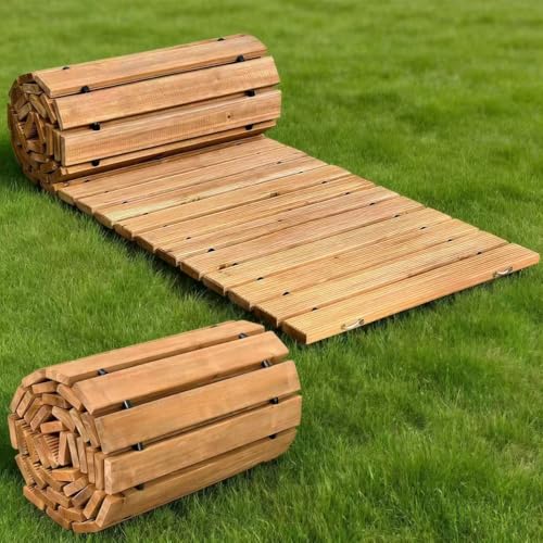 WELUKGUUD Wooden Garden Pathway, Outdoor Roll Out Decorative Garden Walkway,