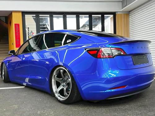 Image of LZLRUN High Gloss Vinyl Realistic Paint Wrap Roll Car Sticker Film Decal Bubble Free Come with Installation Tool Set (Blue, 1ft x 5ft)