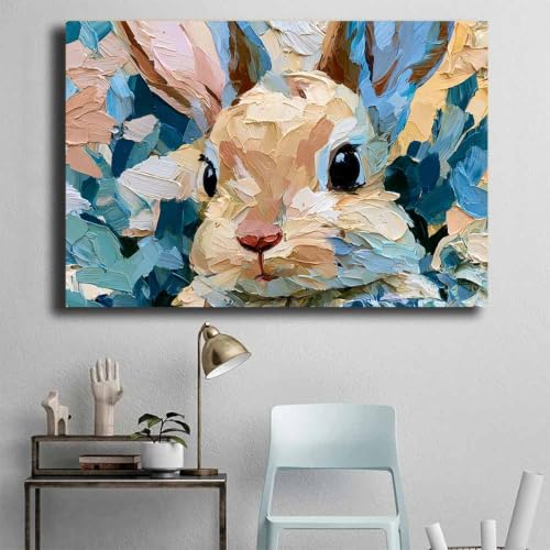 Toile lapin multicolore effet couteau palette moderne format 40x60cm