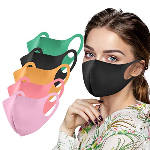 Preisvergleich Produktbild KULOKME Erwachsene Waschbare Eisseide Mundschutz Bunt Atmungsaktiv Wiederverwendbare Stoff Mund und Nasenschutz Sonnenschutz Mittlere Naht Vorsprung Nasenrücken Bandana (Mehrfarbig 5, 5pc)