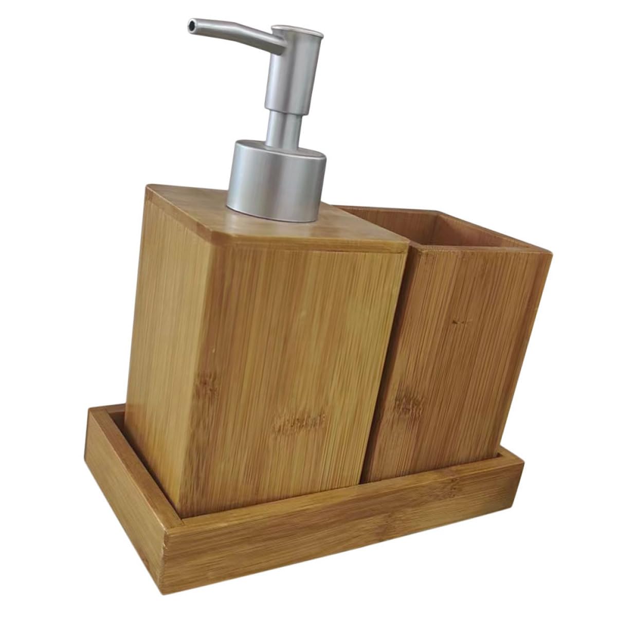 Angoily Set di Accessori da Bagno in Bambù Dispenser di Sapone Porta Spazzolino e Bicchiere per Collutorio Contenitore di Stoccaggio Compatto per Uso Domestico e Regali