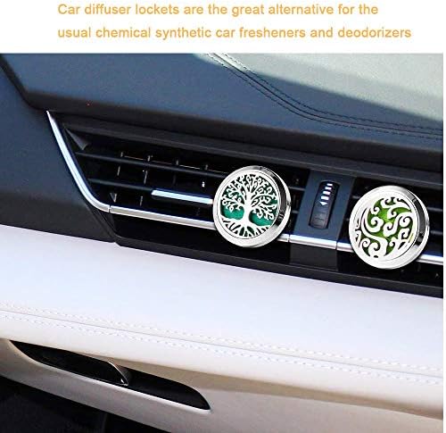 QitinDasen 2Pcs Premium Car Aromatherapy Essential Oils Diffuser, Car Aromatherapy Stainless Steel Vent Clip, with 40Pcs Replacement Felt Pads (10 Colors) Without Oil (Cloud & Tree of Life)