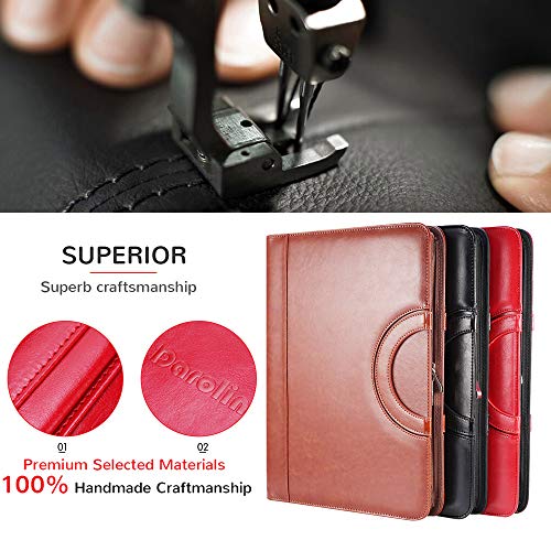 Darolin Zippered Leather Padfolio Portfolio With [Hidden Handle] And [Clipboard], Business Conference Portfolio Organizer Notepad Folder, Portfolio Bag, Portfolio Padfolio For Women/Men (Red) #TOP5