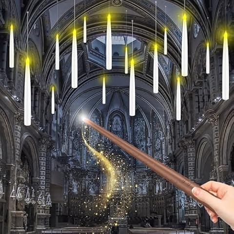 Floating Candles with Wand, Magic Hanging Candles Flickering Warm Light Flameless LED Taper Candle with Wand Remote, Battery Operated Window Candles for Theme Party Birthday Holiday Decor (12 Pack) Cover