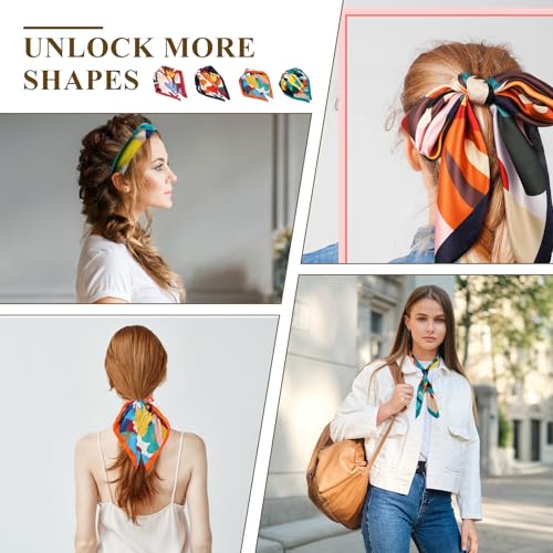 4 Pcs Large Satin Head Scarf，Retro Fashion Headscarf for Women's Hair，35 inches Silk Head Scarves for Women, Multi Functional Fashion Accessories3