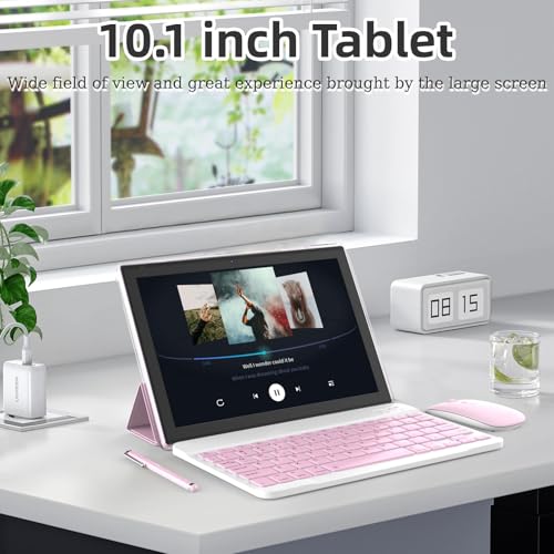 tablet Android 14 de 10 polegadas, tablets 2 em 1 com teclado/rato/capa / lápis ótico, 8 GB de RAM +