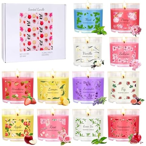 Scented Candles for Home, 12 Pack Candle Set, Candles for Women Small Soy Candles Bulk, Holiday Christmas Gifts - Mini Candles Gift Set for Bridesmaid Anniversary Birthday Valentines Day Cover