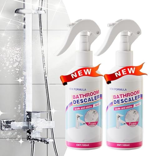 Bathroom Descaler Foam Cleaner Spray,100ML Stubborn Stain Cleaner,2025 New No Scrub Limescale Remover,Multi-Purpose Powerful On Soap Scum & Stains For Tiles,Bathtub,Glass Shower Doors Faucets (2)