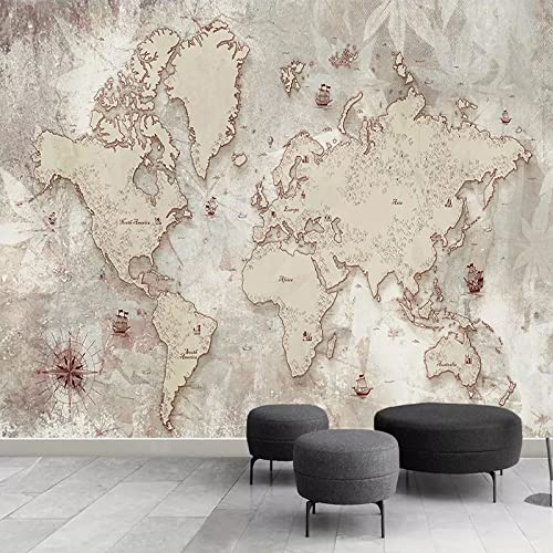 Custom 3D Photo Wallpaper Retro World Map Wall Art Stickers Mural, Decoration For Dental Clinics Doctors' Offices Study Elder's Bedroom Wall Murals Home Decoration-137.8X100 Inches (Wxh) #TOP1
