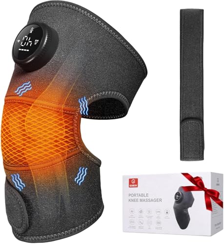 GOBOK 8 Modes&20 Intensities Cordless Knee Massager with Heat,Knee Brace for Arthritis Pain Relief,Muscle Relaxation,Heating Pad for Knee Shoulder Elbow,Gift for Father (Pink)